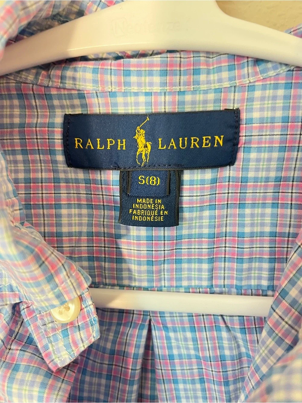 Ralph Lauren Boys 8 Blue Pink Plaid Cotton Button Down Shirt Preppy Fall